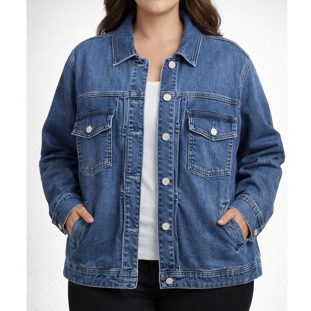Candace Cameron Bure 20W‎ Denim Y2K Jacket Button Front Jean Shacket Medium Wash